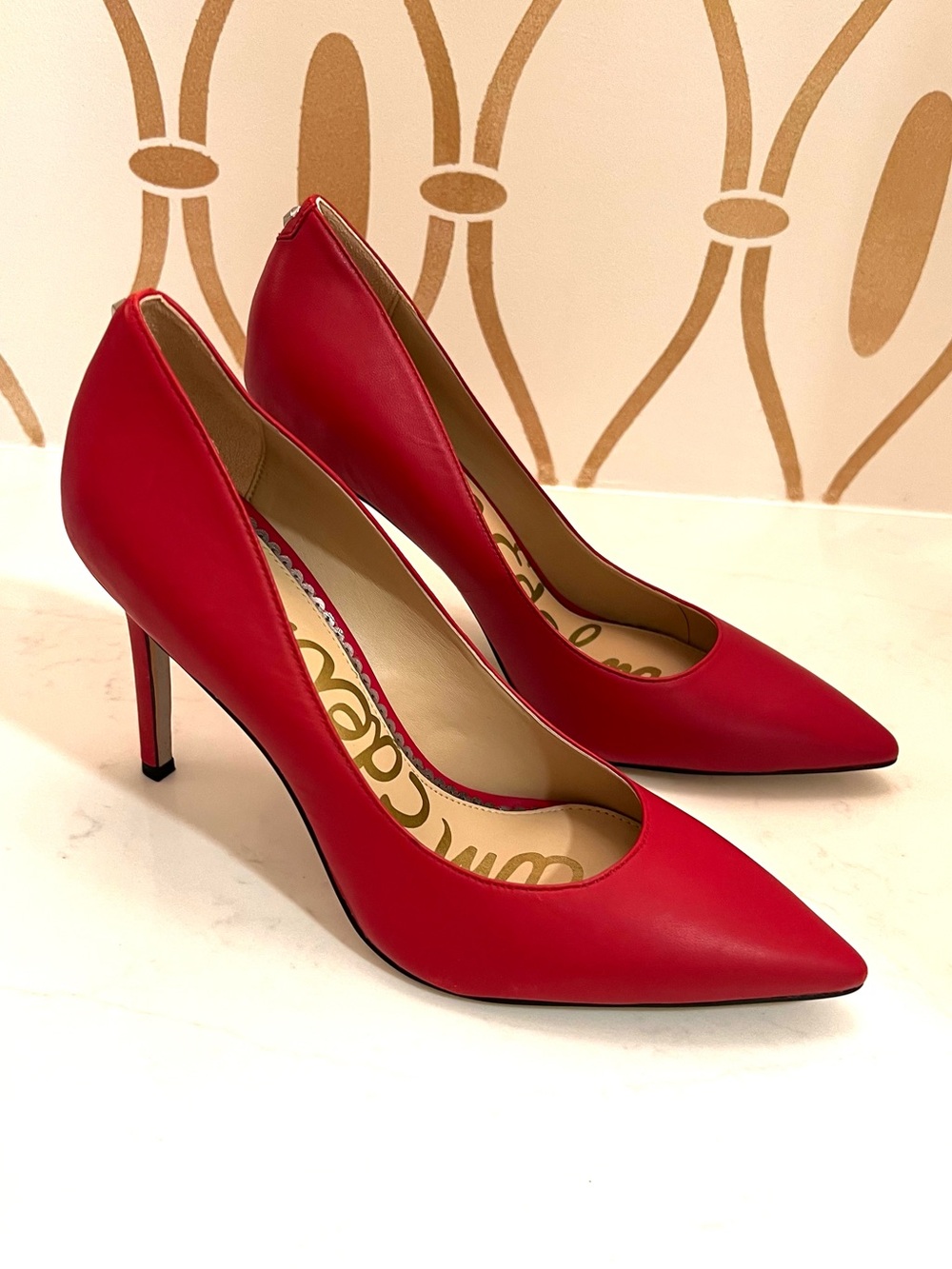 Sam Edelman Hazel Leather Pumps, Red Pointed-Toe High Heel Pumps - Picture 4 of 9